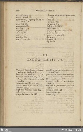 III. Index Latinus