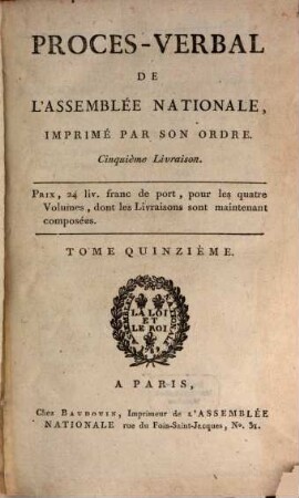 Procès-verbal de l'Assemblée Nationale. 15. 1790