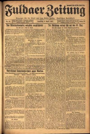 Erste Ausgabe vom Samstag, den 09. April 1927.