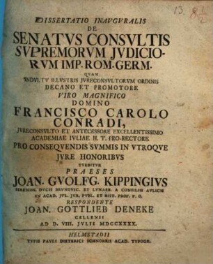 Diss. inaug. de senatus consultis supremorum iudiciorum imp. rom. germ.