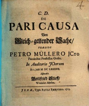C. D. De Pari Causa : = Von Gleich-geltender Sache