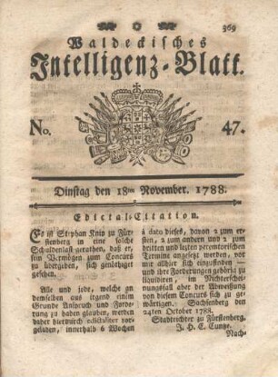 No. 47. Dinstag den 18ten November 1788