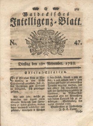 No. 47. Dinstag den 18ten November 1788