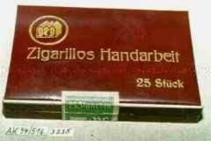 Pappschachtel für "geg Zigarillos Handarbeit 25 Stück"