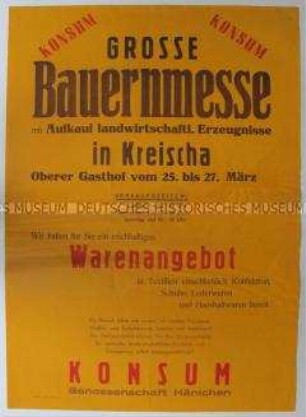 Maueranschlag zur Ankündigung einer Bauernmesse