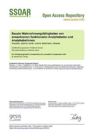 Basale Wahrnehmungsfähigkeiten von erwachsenen funktionalen Analphabeten und Analphabetinnen