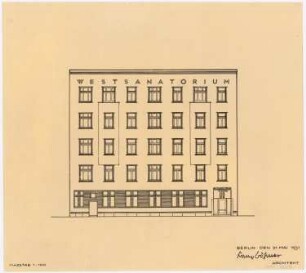 Westsanatorium, Berlin-Charlottenburg Umbau: Vorentwurf für die Fassadenerneuerung: Ansicht 1:100