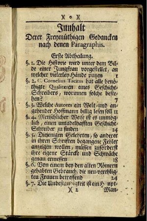 Innhalt Derer Freymüthigen Gedancken nach denen Paragraphis.