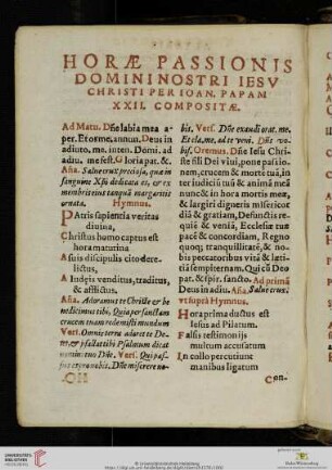 Horæ Passionis Domini Nostri Iesv Christi per Ioan. Papam XXII. Compositæ