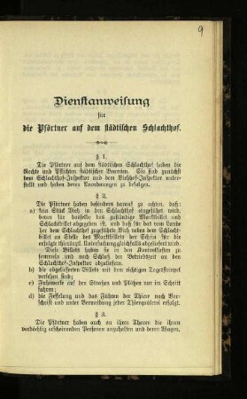 Dienstanweisung für die Pförtner auf dem städtischen Schlachthof