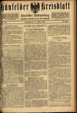 Ausgabe vom Donnerstag, den 05. Oktober 1922.