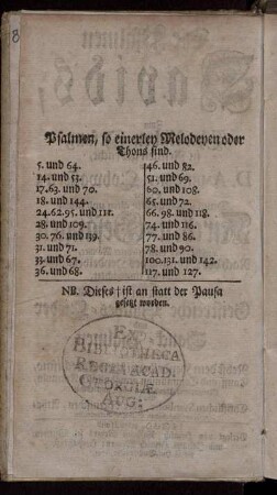 Psalmen, so einerley Melodeyen oder Thons sind.