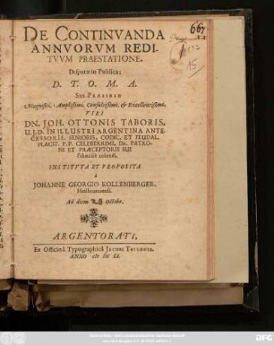 De Continuanda Annuorum Redituum Praestatione : Disputatio Publica