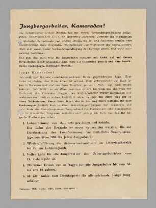 "Jungbergarbeiter, Kameraden!"