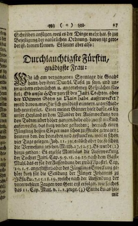 [Sendschreiben]Durchlauchtigste Fürstin, gnädigste Frau:[...]