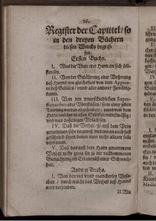 Register der Capittel/ so in den dreyen Büchern dieses Wercks begriffen (keine Seitenzahlen genannt)