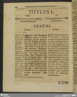 Titulus L. Von Den Chirographariis und gemeinen Gläubigern