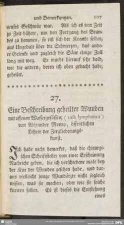 27. Eine Beschreibung geheilter Wunden mit offenen Wassergefässen : (vasa lymphatica)