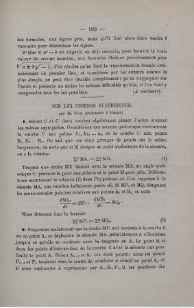 SUR LES COURBES ALGÉBRIQUES.