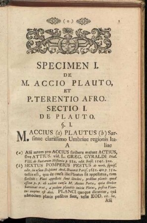 Sectio I. De Plauto.