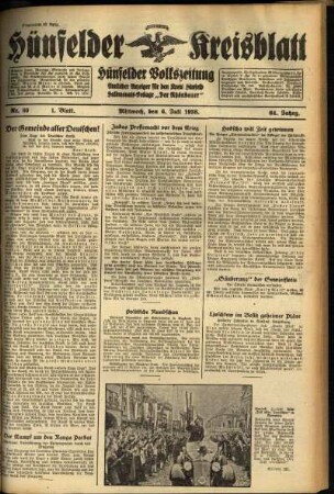 Erste Ausgabe vom Mittwoch, den 06. Juli 1938.