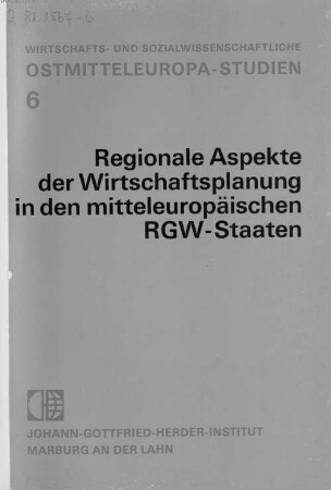 Regionale Aspekte der Wirtschaftsplanung in den mitteleuropäischen RGW-Staaten