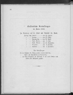 Oeffentliche Verlassungen im Jahre 1868.