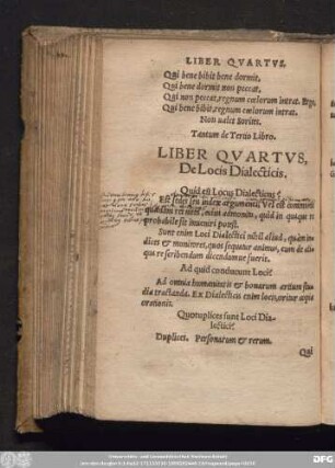Liber Quartus, De Locis Dialecticis.