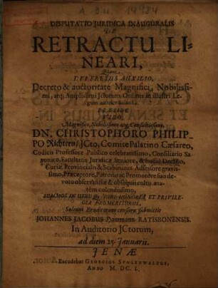 Disputatio Iuridica Inauguralis De Retractu Lineari
