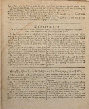 Gemäße, Gewichte und Geldsorten im Großherzogthum Fulda.