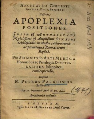 Hasce de Apoplexia Positiones