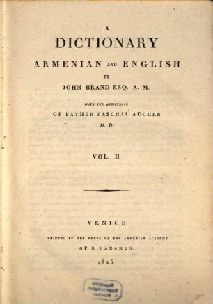 A dictionary english and armenian, 2. Armenian and english