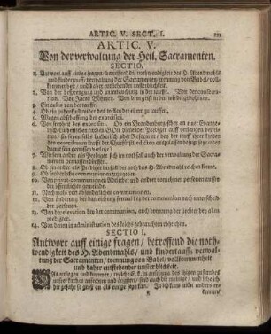 Artic. V. Von der verwaltung der Heil. Sacramenten.