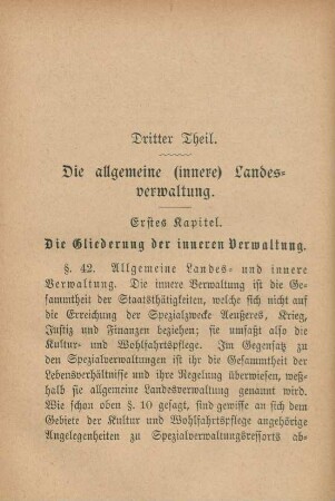 Dritter Theil. Die allgemeine (innere) Landesverwaltung.
