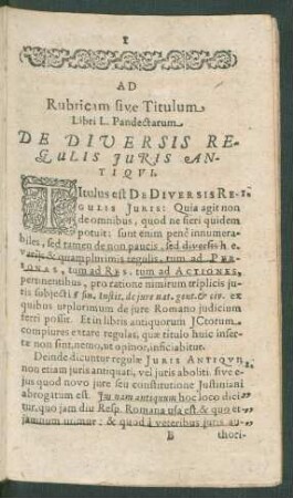 Ad Rubricam sive Titulum Libri L. Pandectarum De Diversis Regulis Iuris Antiqui.