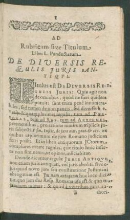 Ad Rubricam sive Titulum Libri L. Pandectarum De Diversis Regulis Iuris Antiqui.