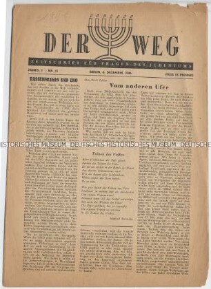 Wochenzeitschrift „Der Weg. Zeitschrift für Fragen des Judentums“ u.a. zur Judenfrage in der UNO