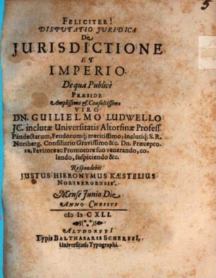 Disputatio Iuridica De Iurisdictione Et Imperio