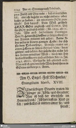 Am H. Engel-Fest Michaelis, Evangelium Matth. XVIII