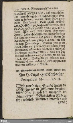 Am H. Engel-Fest Michaelis, Evangelium Matth. XVIII
