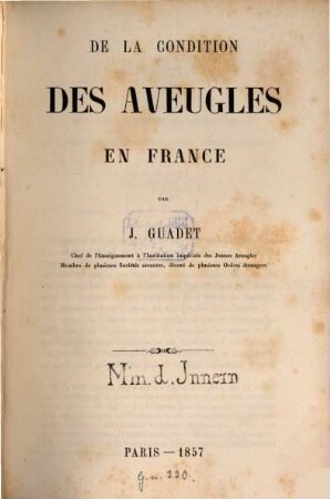 De la condition des aveugles en France