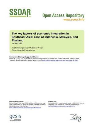 The key factors of economic integration in Southeast Asia: case of Indonesia, Malaysia, and Thailand