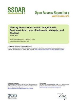 The key factors of economic integration in Southeast Asia: case of Indonesia, Malaysia, and Thailand