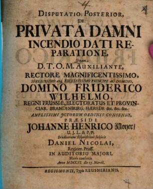 Dissertatio ... de privata damni incendio dati reparatione, 2. Disputatio Posterior