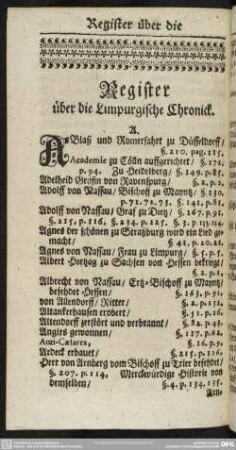 Register über die Limpurgische Chronick