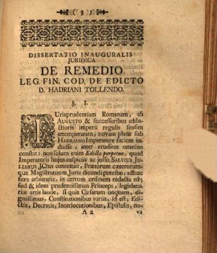 Dissertatio juridica inauguralis de remedio Leg. fin. Cod. de edicto D. Hadriani tollendo