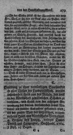 Einleitung zu einer vernünftigen Sparsamkeit in allen Theilen der Landwirtschaft.