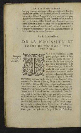 De la necessité et forme de l'homme, Livre unziesme.