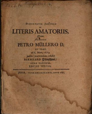 Dissertatio juridica de literis amatoriis