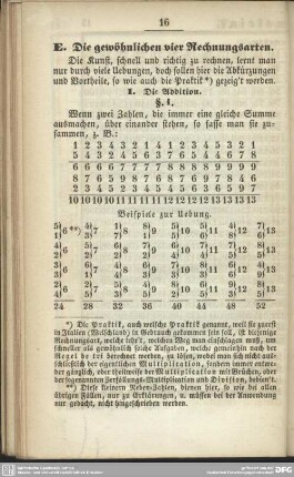 E. Die gewöhnlichen vier Rechnungsarten